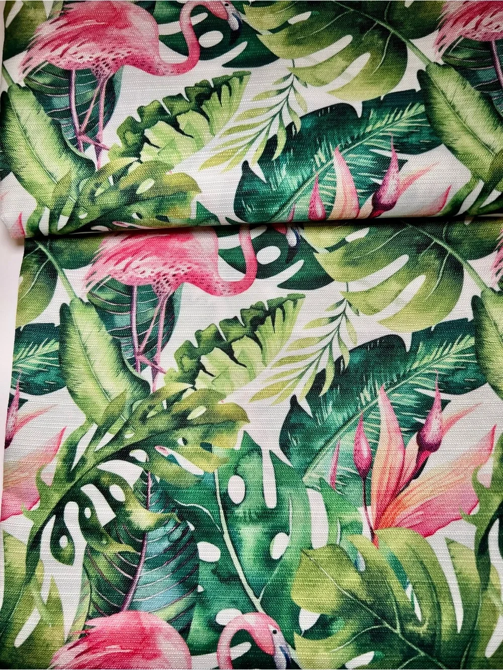 Flamingo Tropics Fabric Shower Curtain Tropical Pink Flamingos Green Leaves